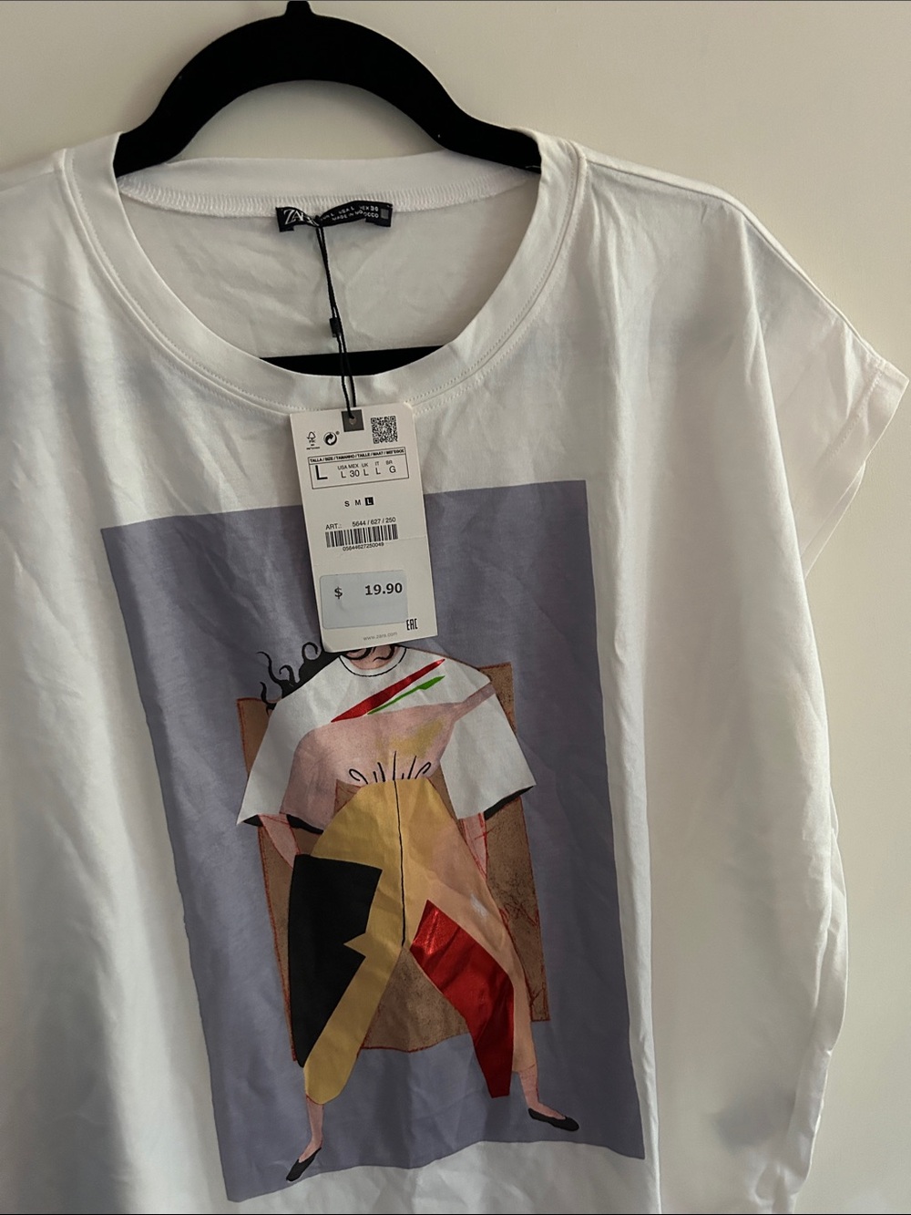 Zara White Short-Sleeve Tee with Colorblock Figure Print